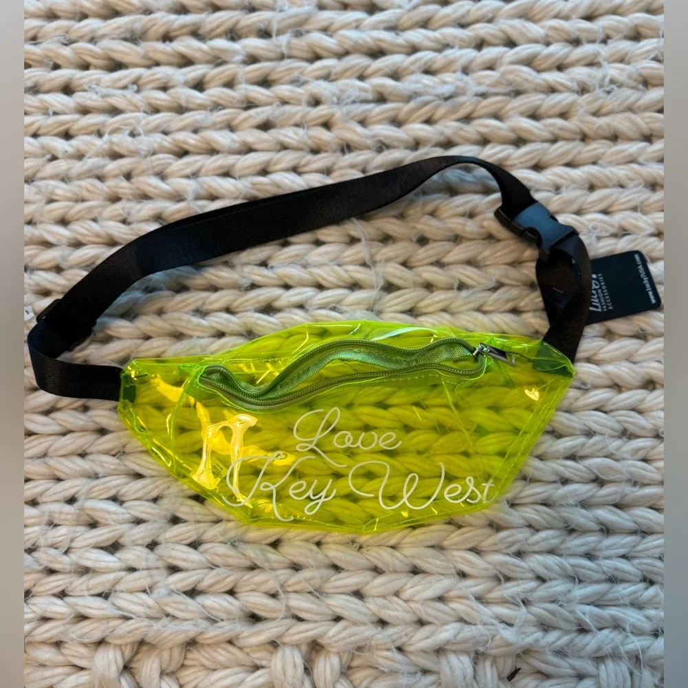 NWT Lucky 7 Brand Neon Yellow “Love key west” belt bag - never used
